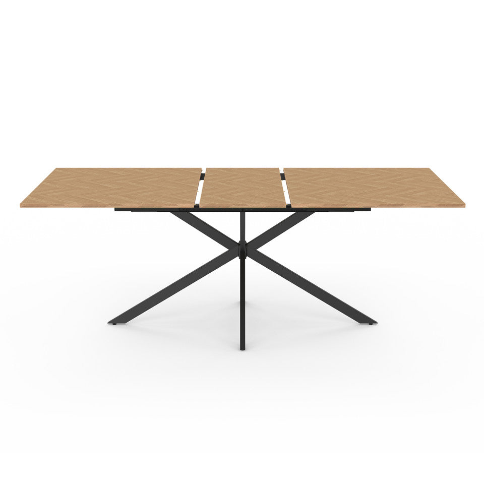 Table repas Spider plateau extensible 160-200cm effet chevron et pieds croisés noirs