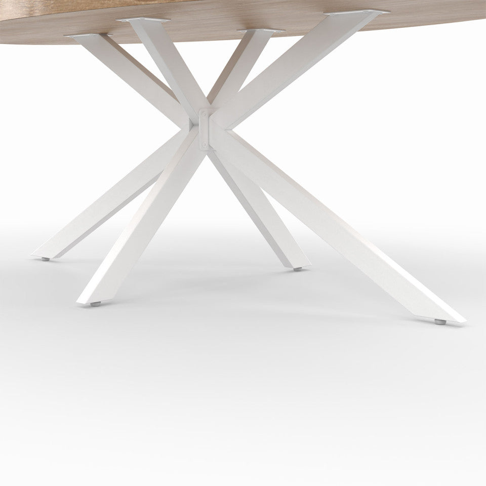 Table repas Céleste plateau ovale bois 200cm et pieds croisés blancs