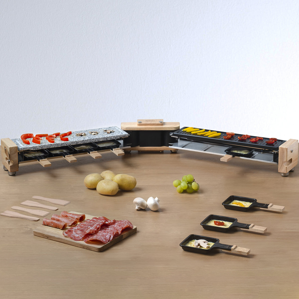 Raclette 4 en 1 conviviale  8 personnes design bois