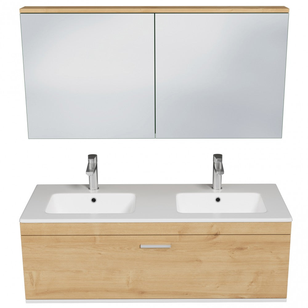Meuble double vasque Rubite 1 tiroir  120 cm + miroir armoire