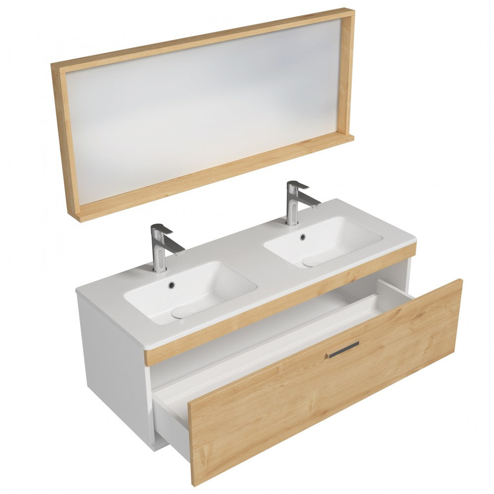 Meuble double vasque Rubite 1 tiroir  120 cm + miroir cadre