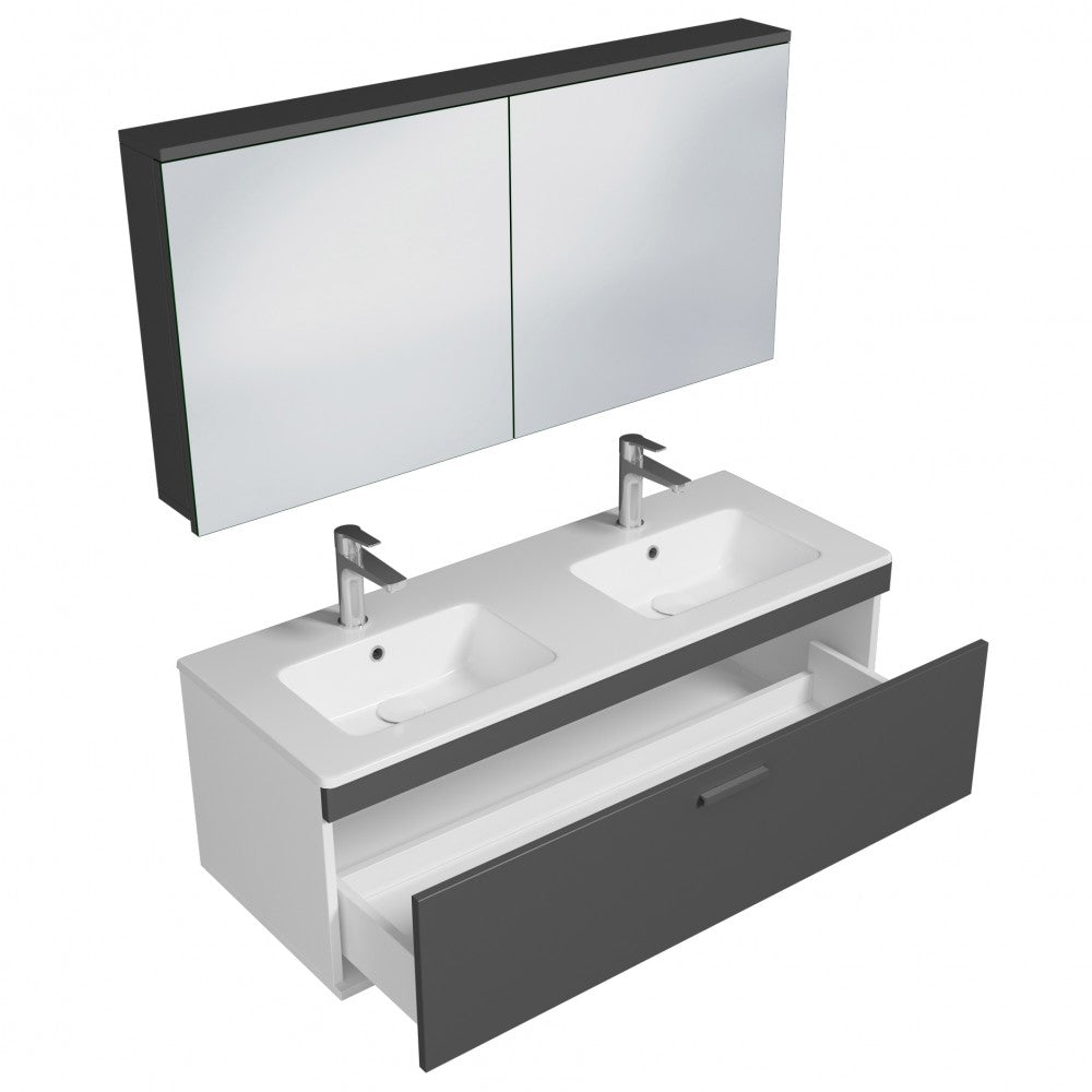 Meuble double vasque Rubite 1 tiroir  120 cm + miroir armoire