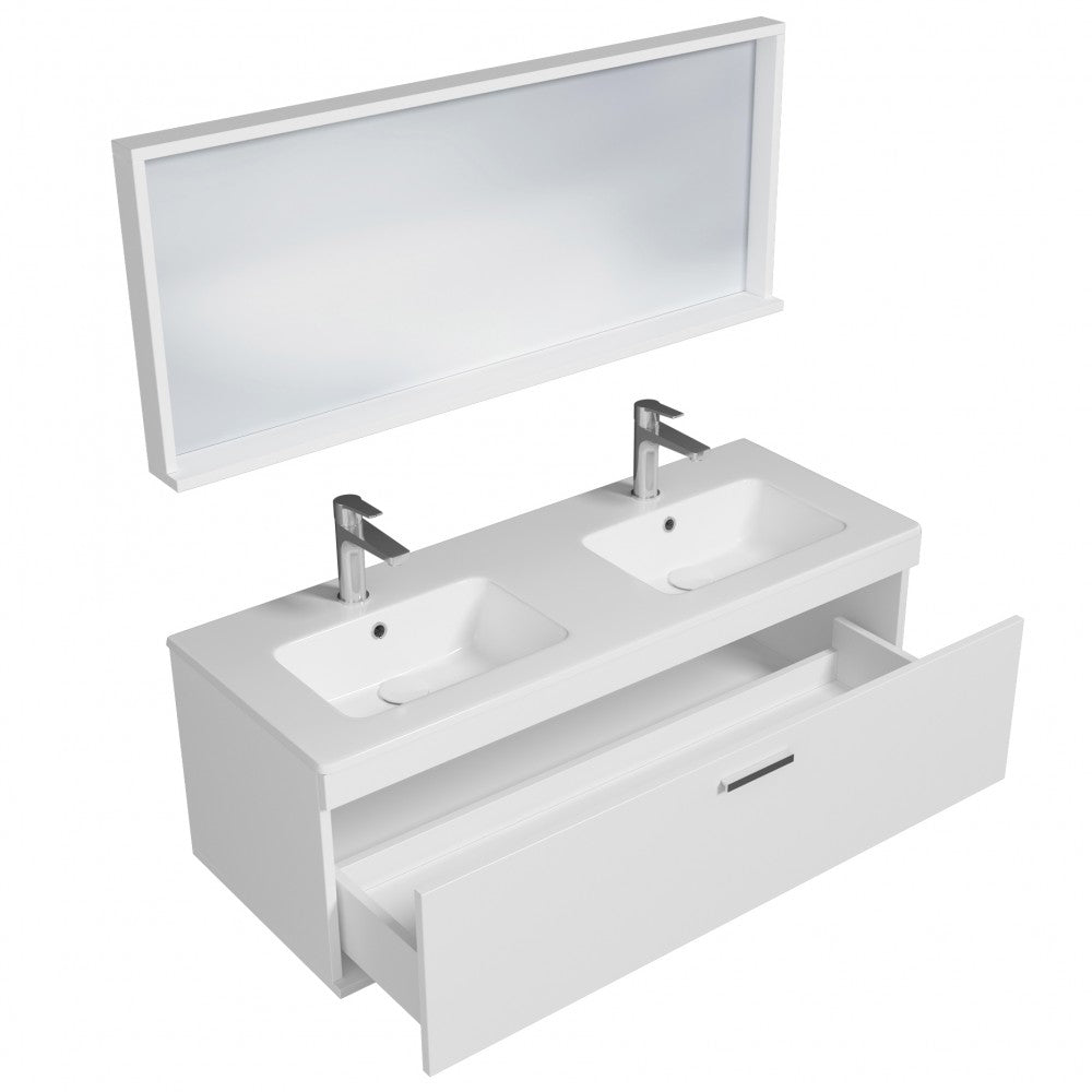 Meuble double vasque Rubite 1 tiroir  120 cm + miroir cadre