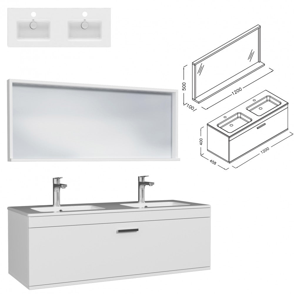 Meuble double vasque Rubite 1 tiroir  120 cm + miroir cadre