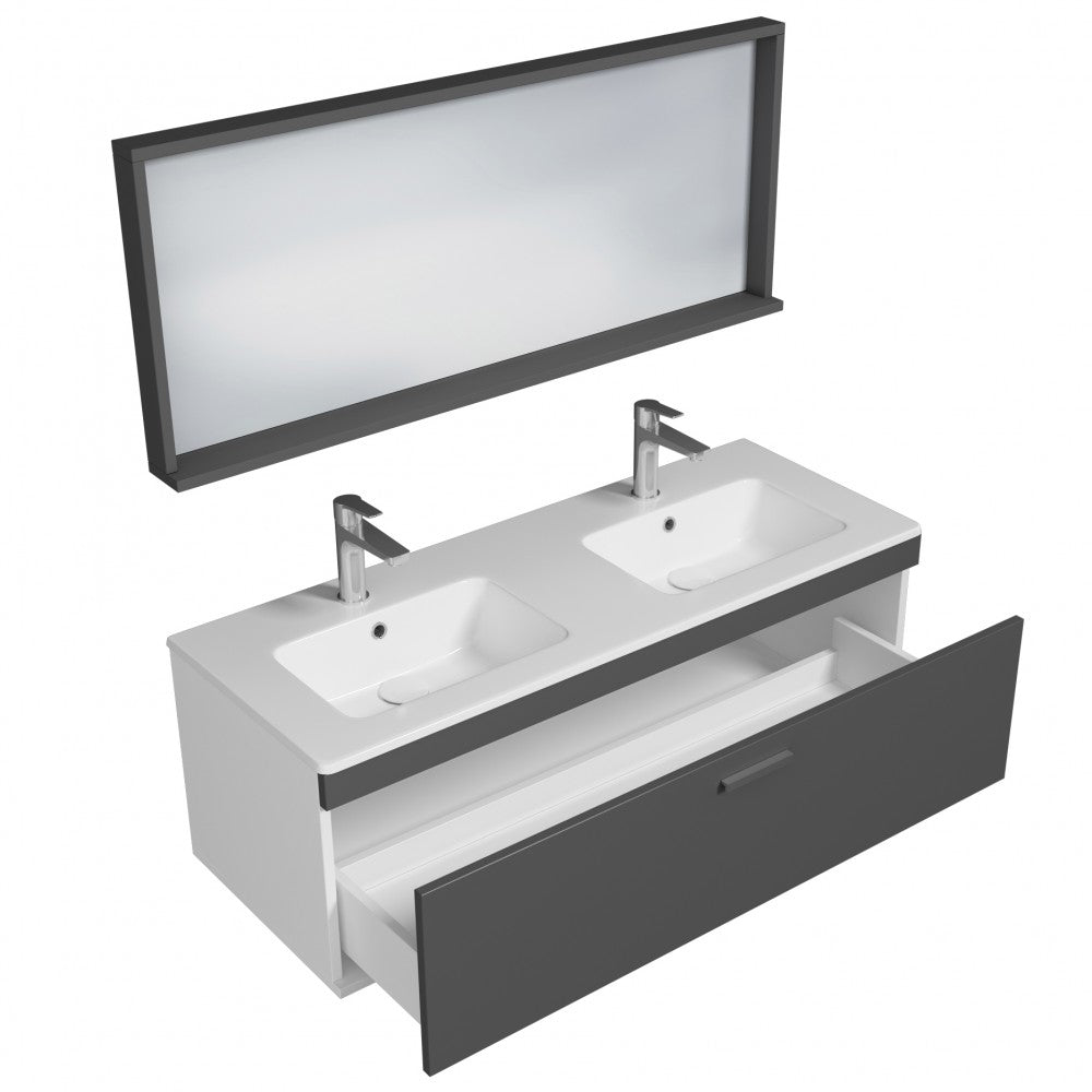 Meuble double vasque Rubite 1 tiroir  120 cm + miroir cadre