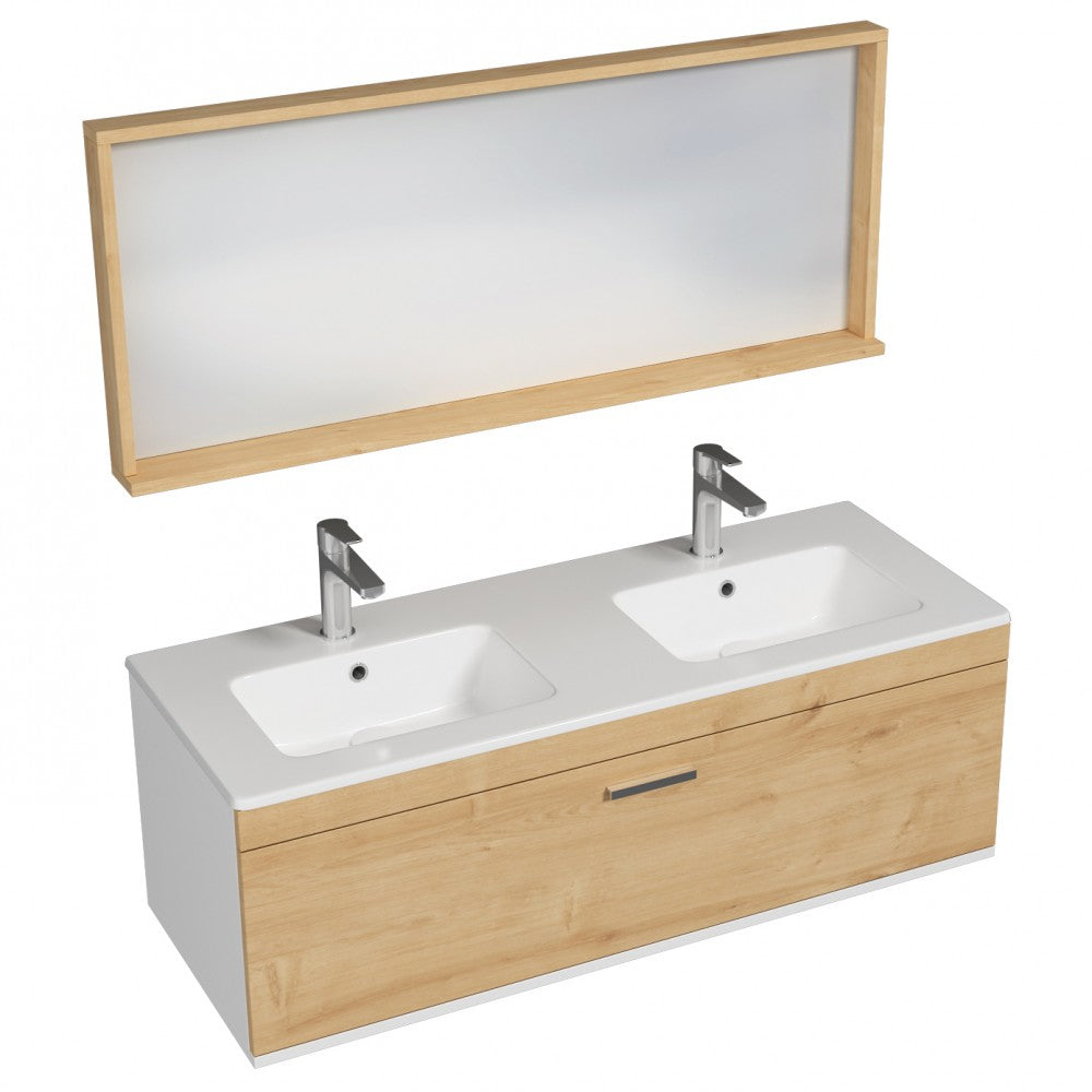 Meuble double vasque Rubite 1 tiroir  120 cm + miroir cadre