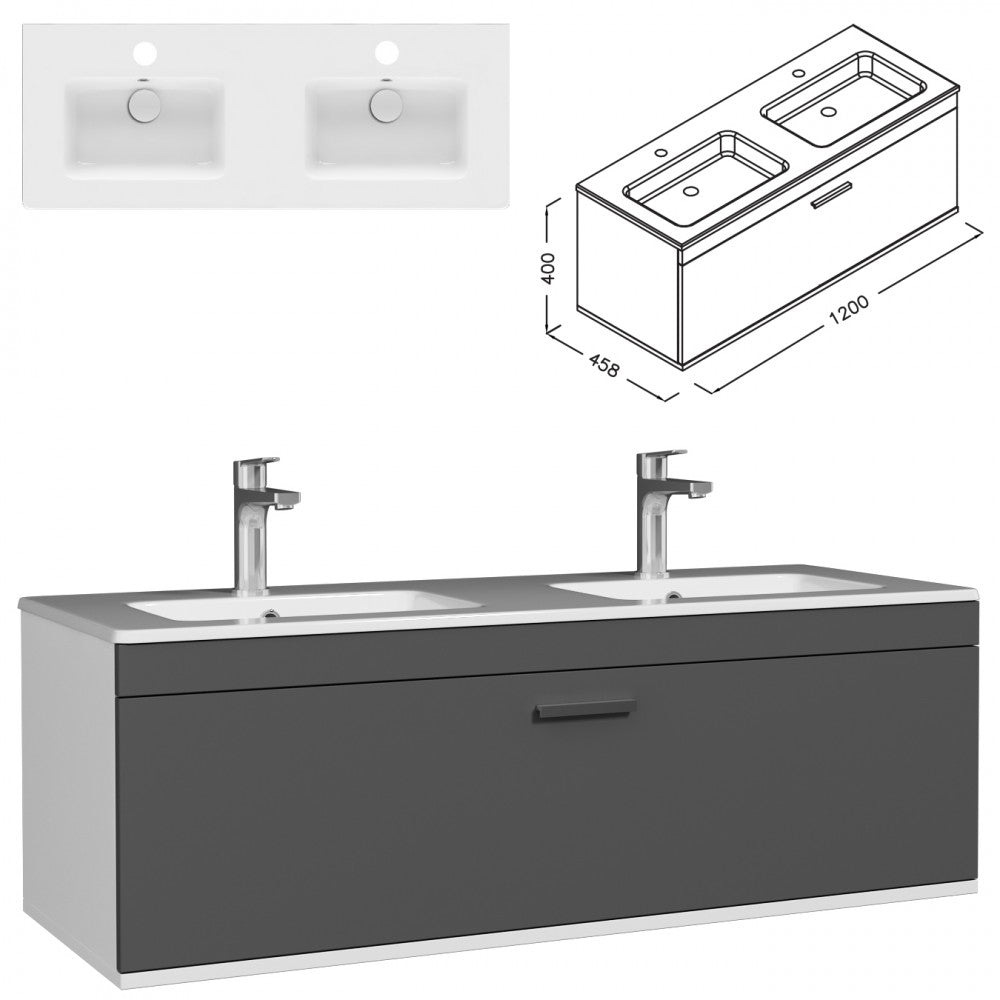 Meuble double vasque Rubite 1 tiroir  120 cm