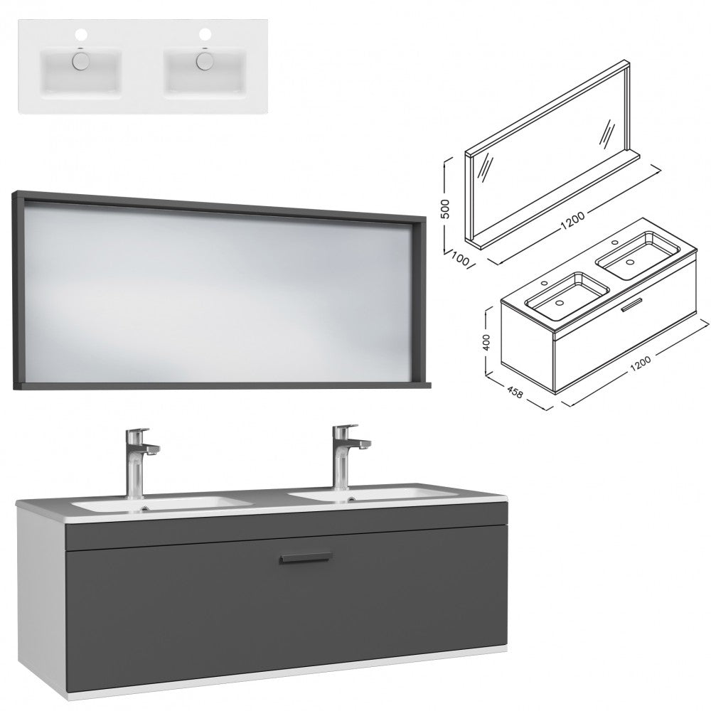 Meuble double vasque Rubite 1 tiroir  120 cm + miroir cadre