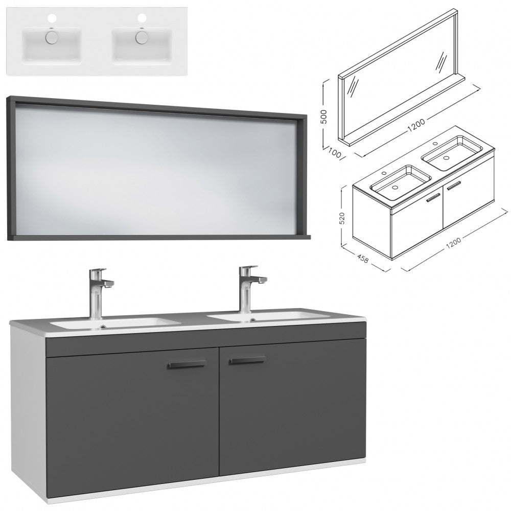 Meuble double vasque Rubite 2 portes 120 cm + miroir cadre