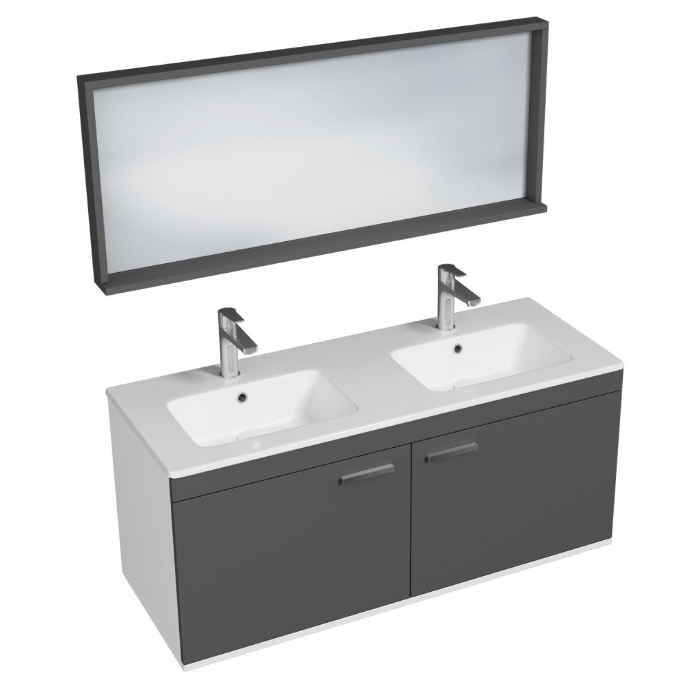 Meuble double vasque Rubite 2 portes 120 cm + miroir cadre