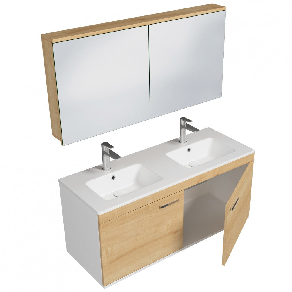 Meuble double vasque Rubite 2 portes 120 cm + miroir armoire