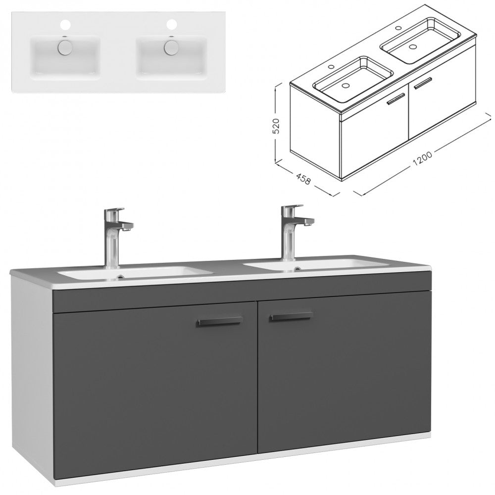 Meuble double vasque Rubite 2 portes 120 cm