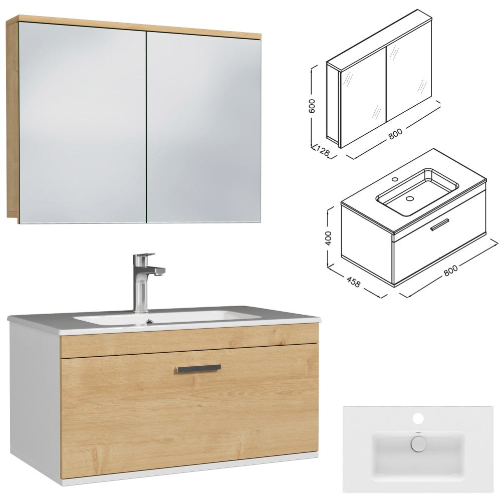 Meuble simple vasque Rubite 1 tiroir 80 cm + miroir armoire