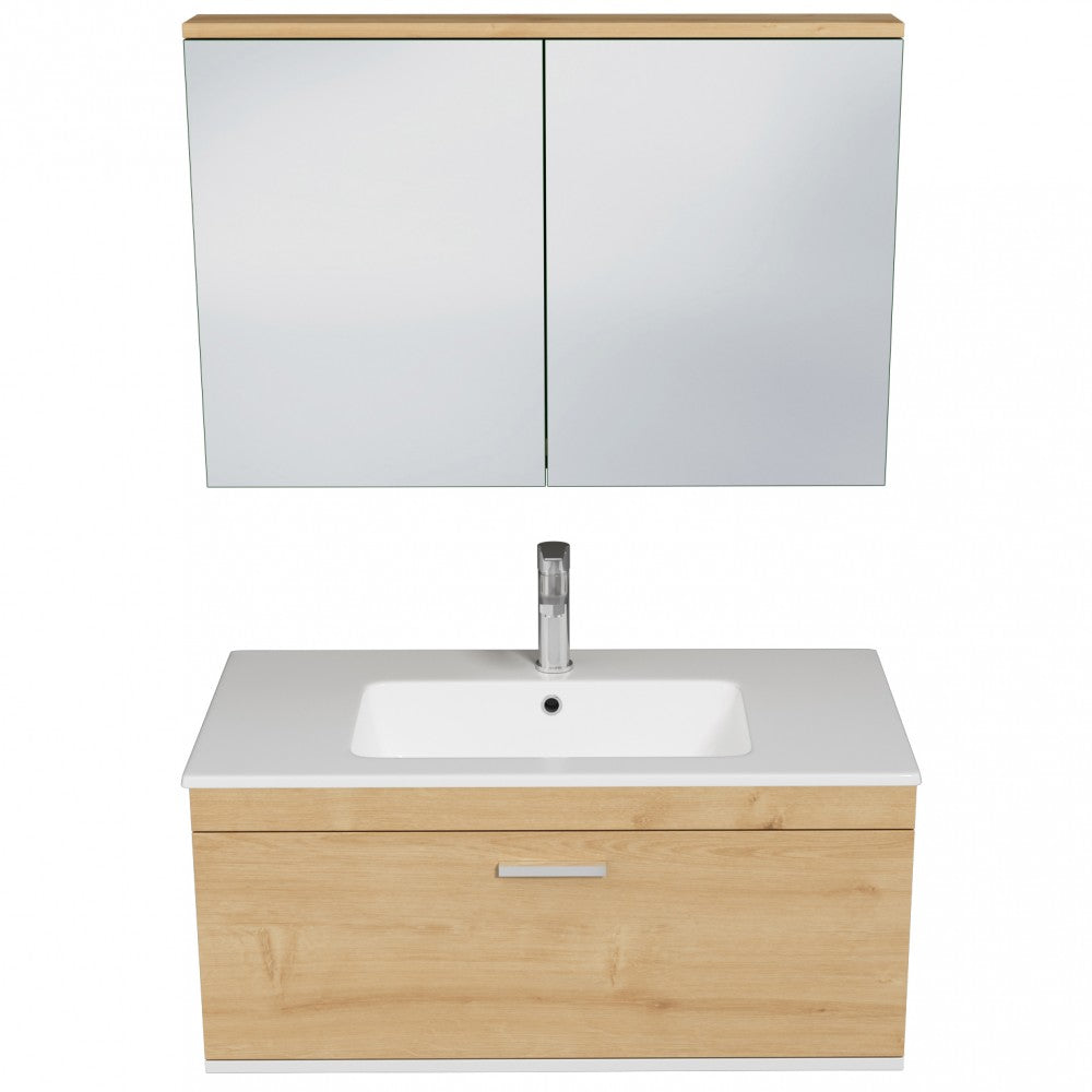 Meuble simple vasque Rubite 1 tiroir 100 cm + miroir armoire
