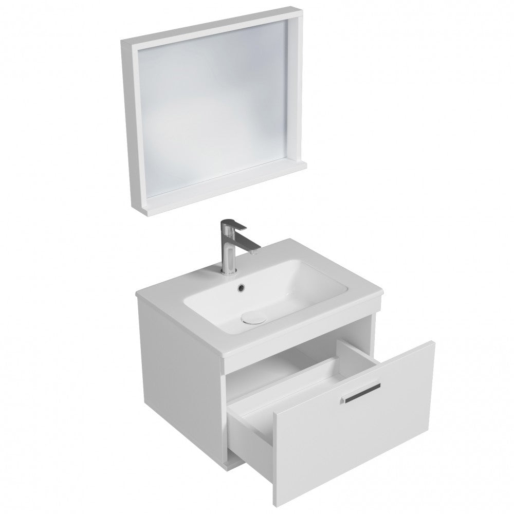 Meuble simple vasque Rubite 1 tiroir 100 cm + miroir cadre
