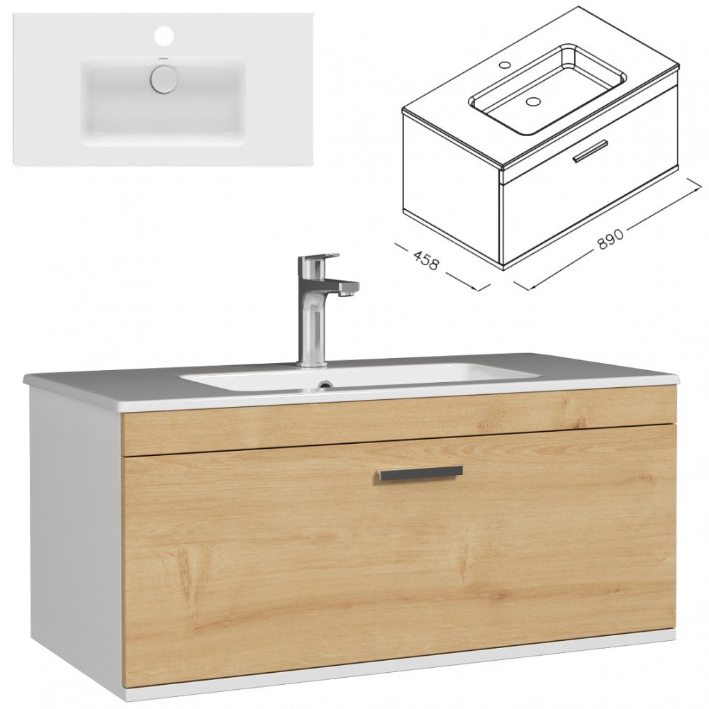 Meuble simple vasque Rubite 1 tiroir 90 cm