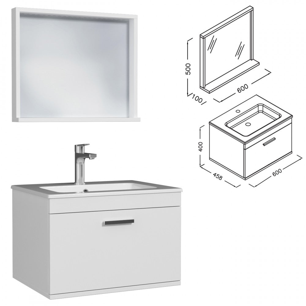 Meuble simple vasque Rubite 1 tiroir 60 cm + miroir cadre