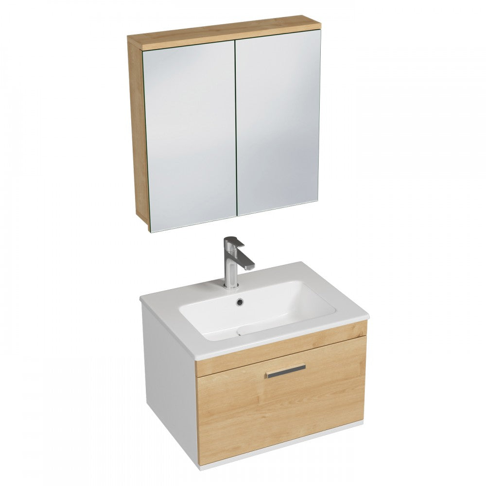 Meuble simple vasque Rubite 1 tiroir 60 cm +  + miroir armoire