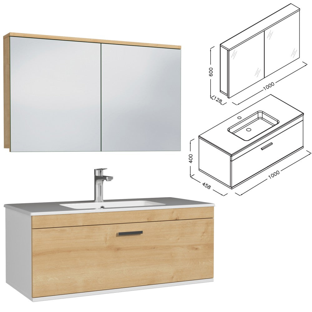 Meuble simple vasque Rubite 1 tiroir 100 cm + miroir armoire