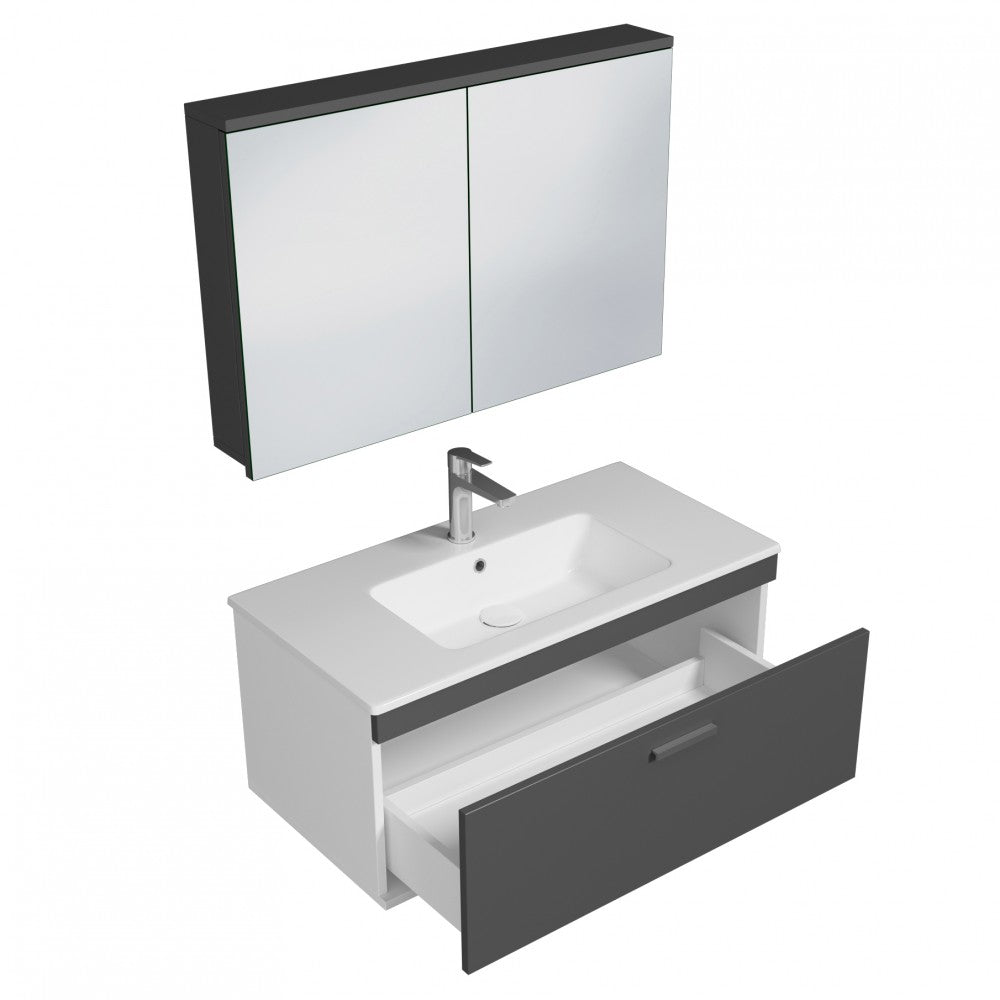 Meuble simple vasque Rubite 1 tiroir 100 cm + miroir armoire