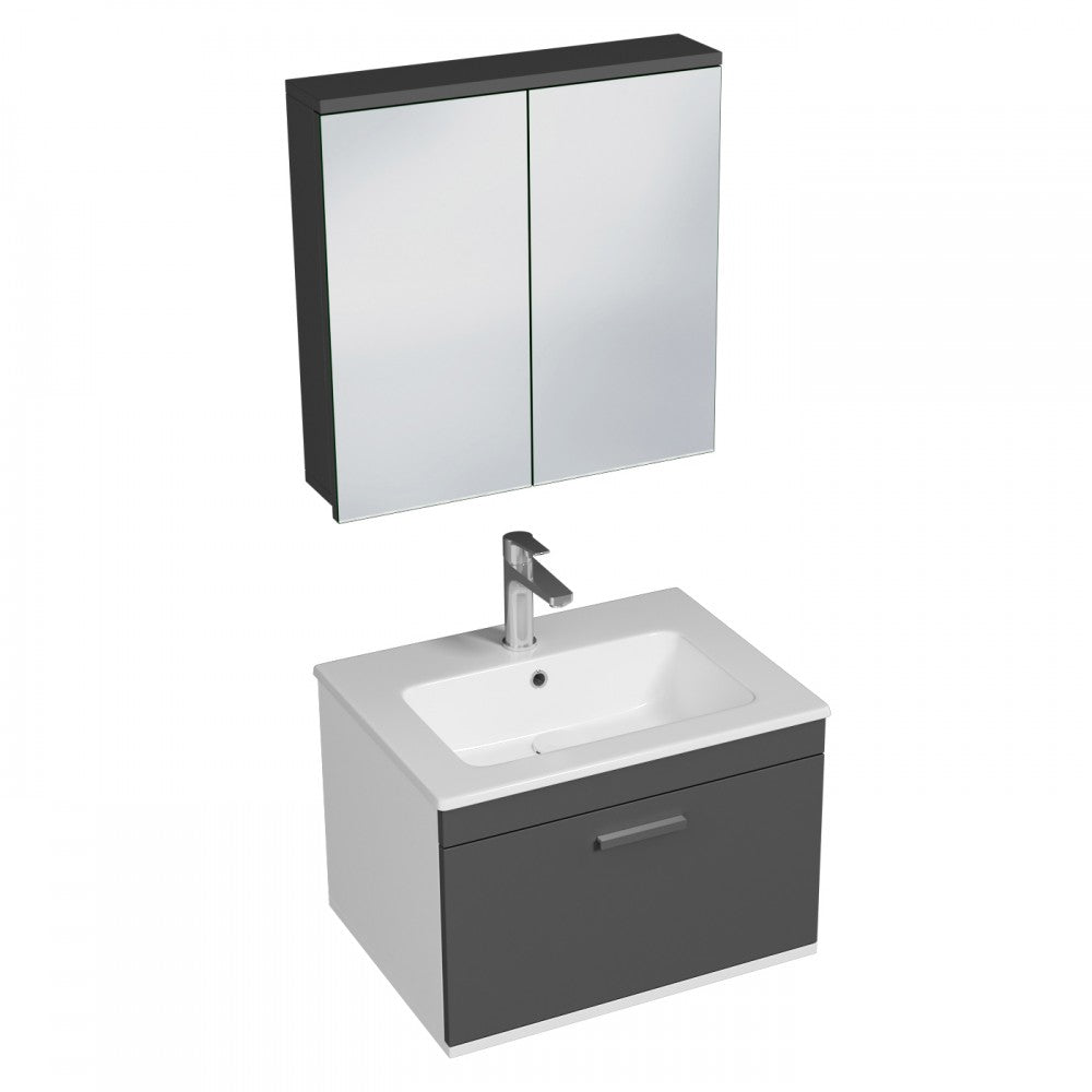 Meuble simple vasque Rubite 1 tiroir 60 cm +  + miroir armoire