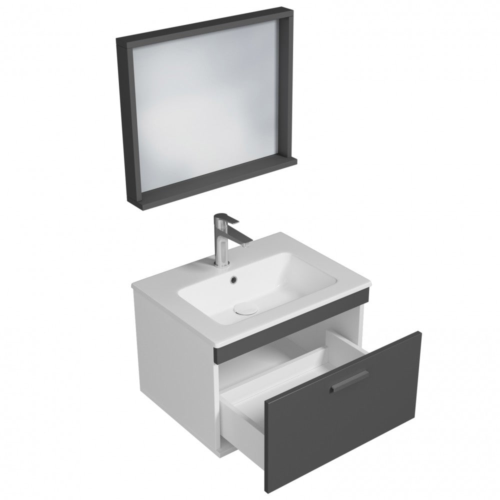 Meuble simple vasque Rubite 1 tiroir 100 cm + miroir cadre