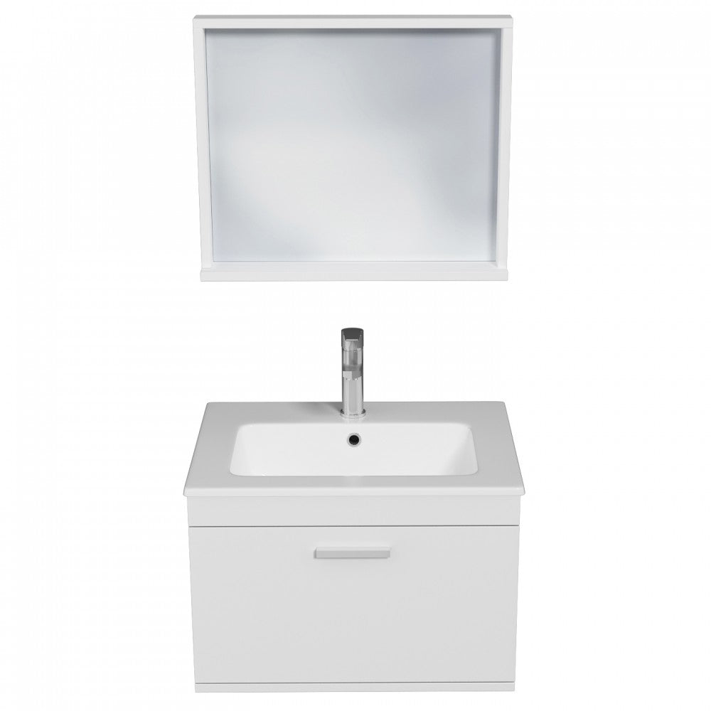 Meuble simple vasque Rubite 1 tiroir 100 cm + miroir cadre