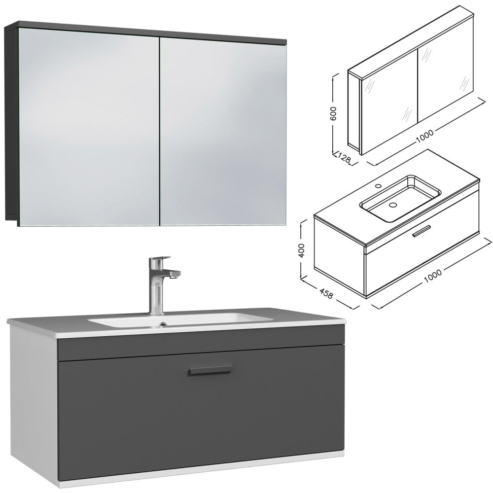 Meuble simple vasque Rubite 1 tiroir 100 cm + miroir armoire