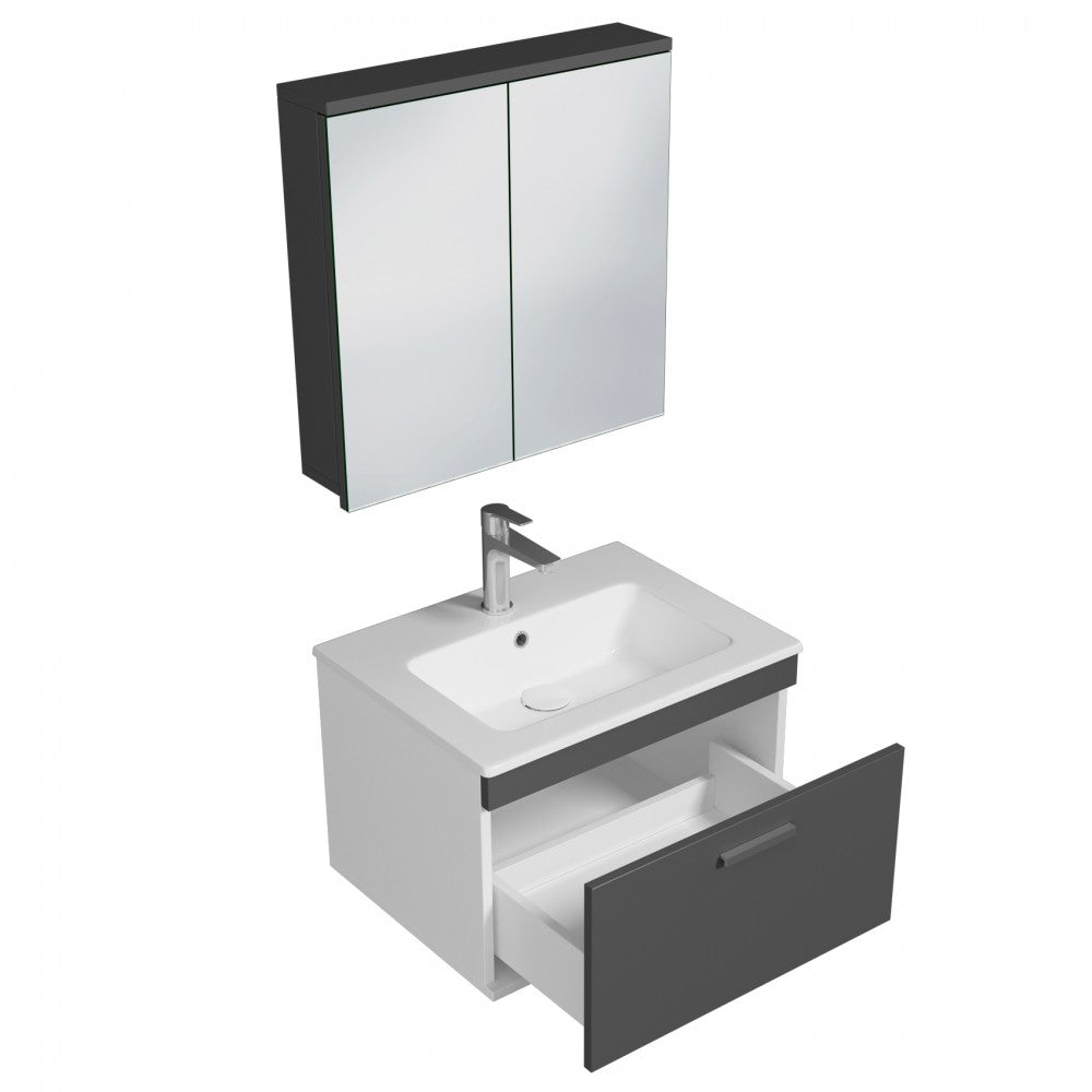 Meuble simple vasque Rubite 1 tiroir 60 cm +  + miroir armoire