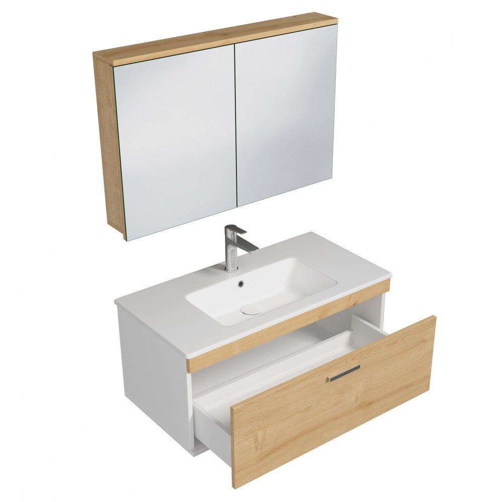 Meuble simple vasque Rubite 1 tiroir 100 cm + miroir armoire