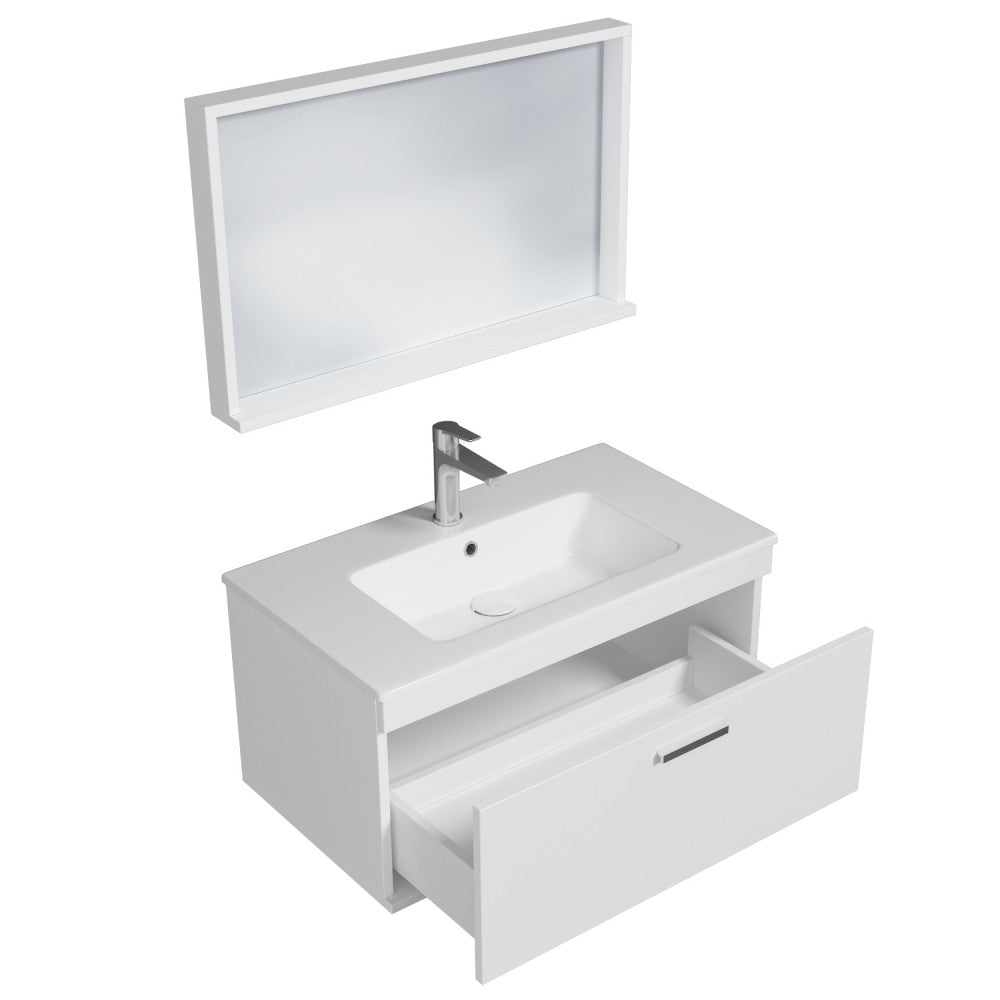 Meuble simple vasque Rubite 1 tiroir 100 cm + miroir cadre