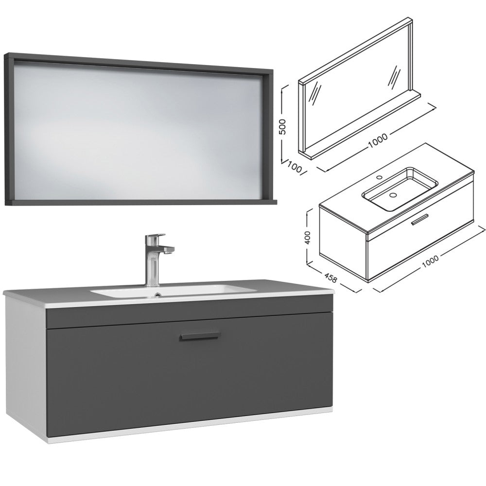 Meuble simple vasque Rubite 1 tiroir 100 cm + miroir cadre