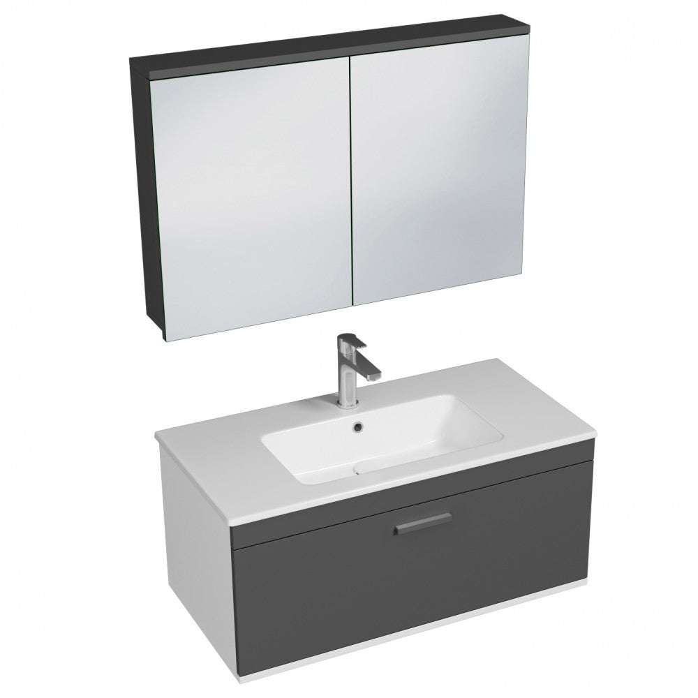 Meuble simple vasque Rubite 1 tiroir 100 cm + miroir armoire