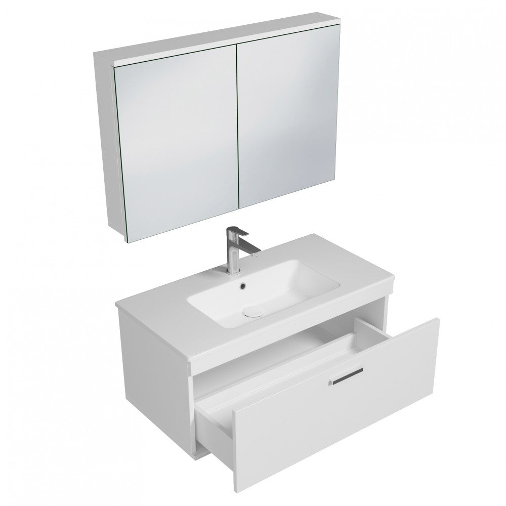 Meuble simple vasque Rubite 1 tiroir 100 cm + miroir armoire