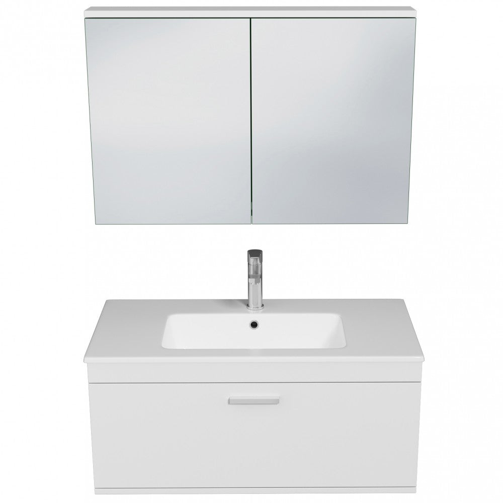 Meuble simple vasque Rubite 1 tiroir 100 cm + miroir armoire