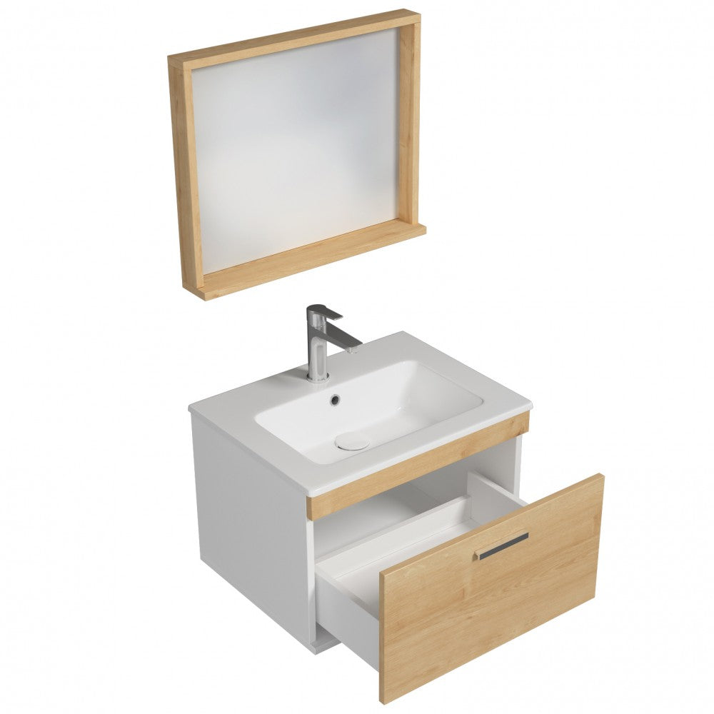 Meuble simple vasque Rubite 1 tiroir 100 cm + miroir cadre