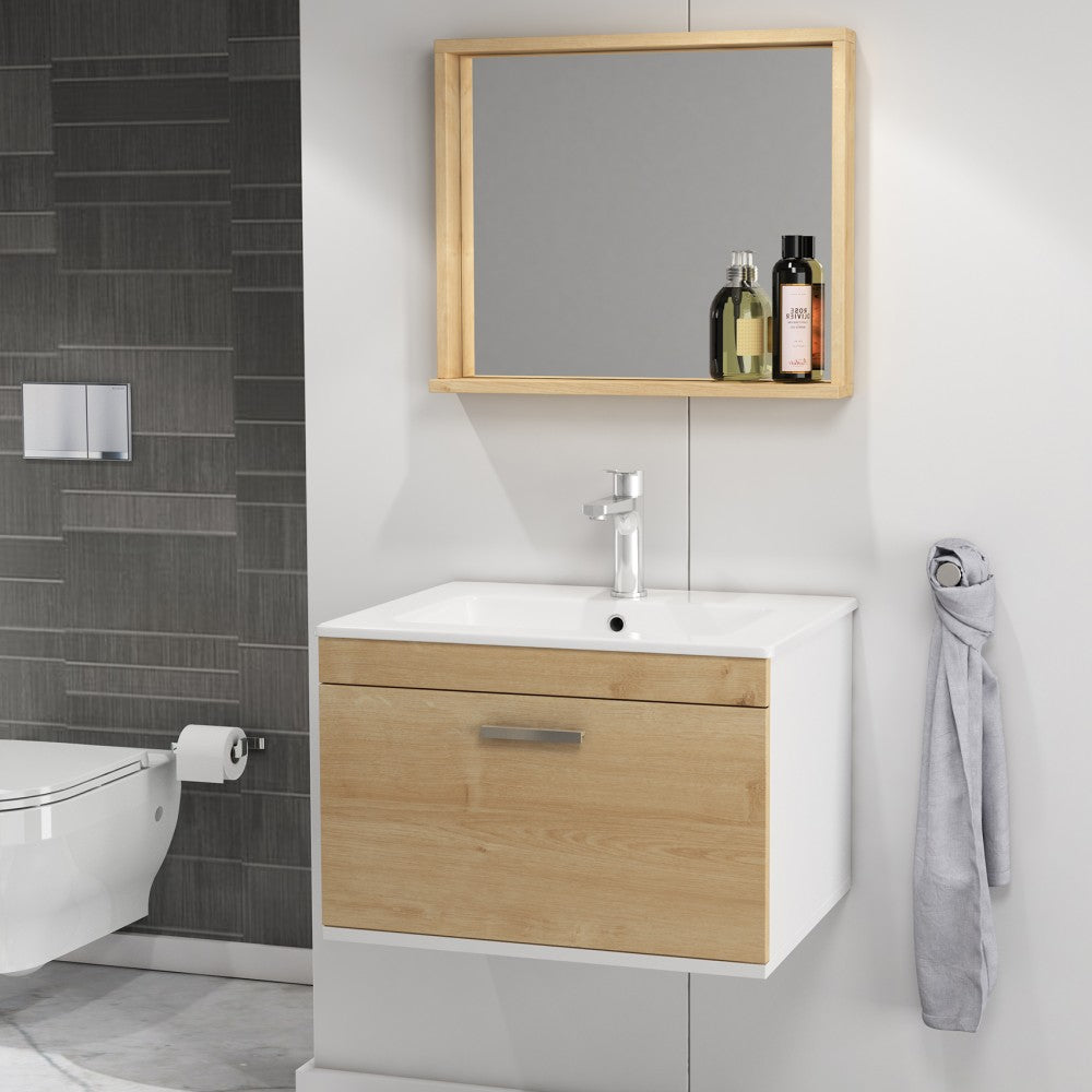 Meuble simple vasque Rubite 1 tiroir 100 cm + miroir cadre