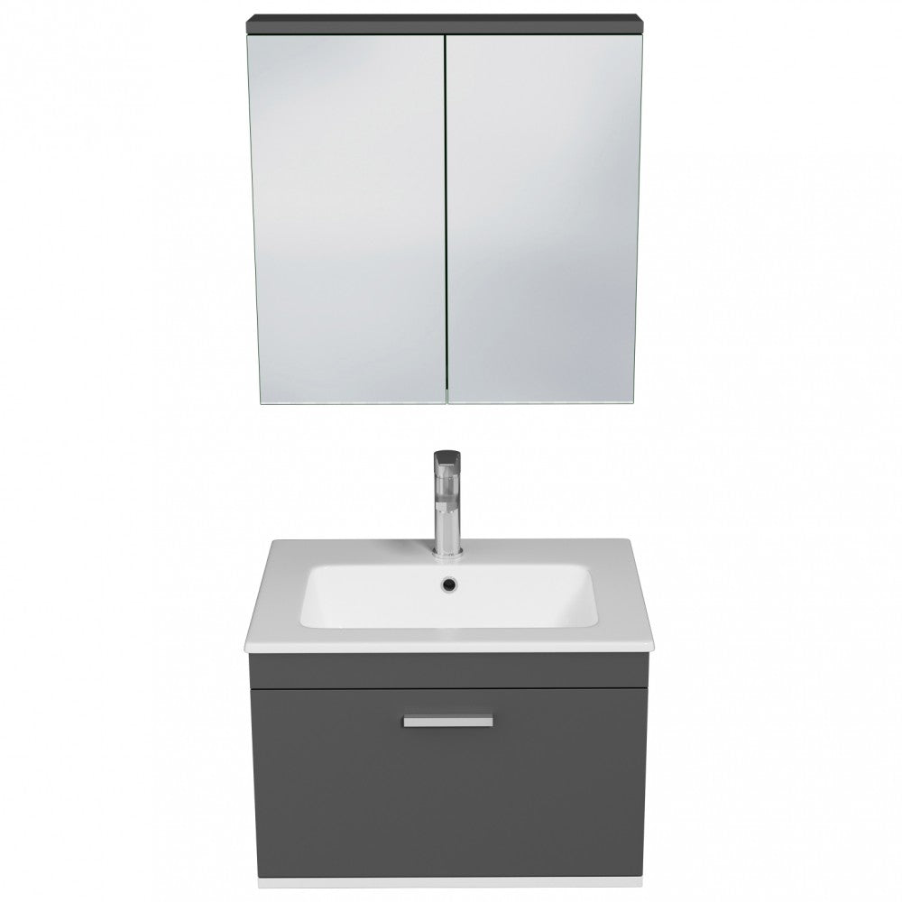 Meuble simple vasque Rubite 1 tiroir 60 cm +  + miroir armoire