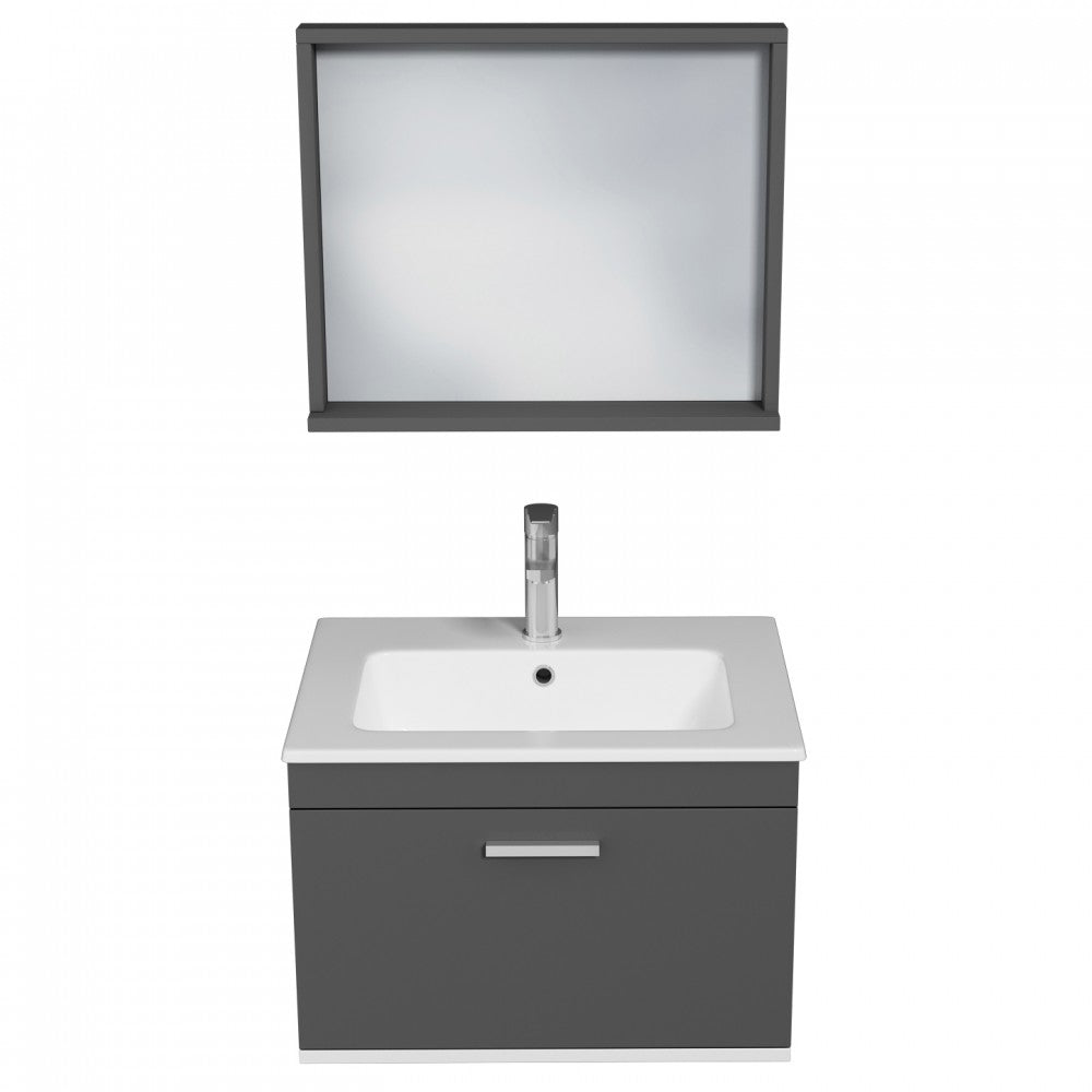 Meuble simple vasque Rubite 1 tiroir 100 cm + miroir cadre