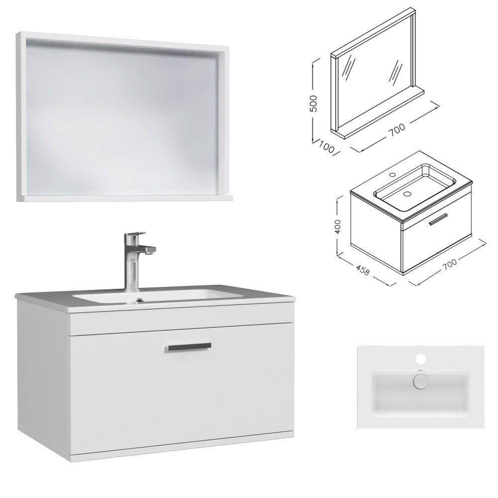 Meuble simple vasque Rubite 1 tiroir 70 cm + miroir cadre