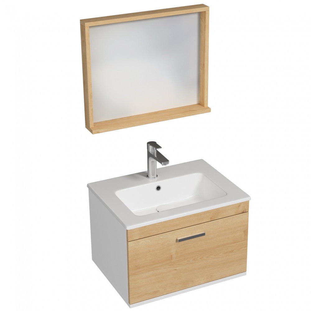 Meuble simple vasque Rubite 1 tiroir 100 cm + miroir cadre