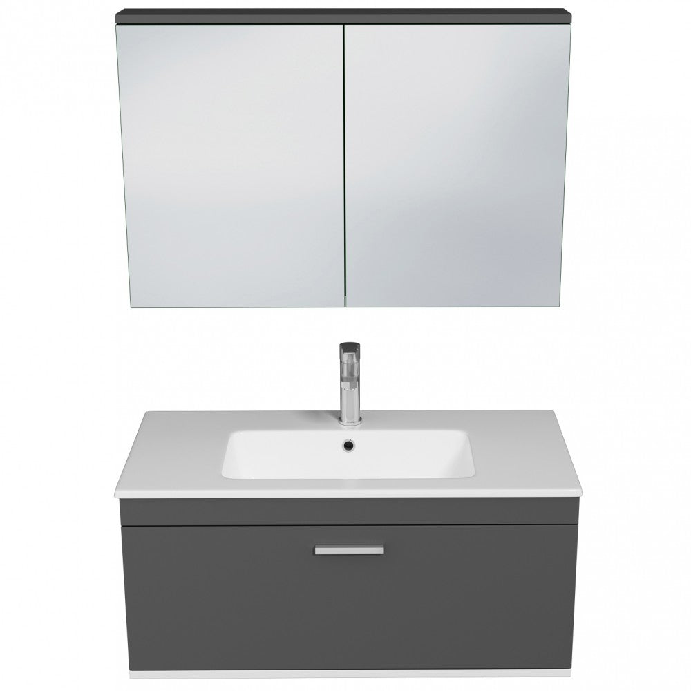 Meuble simple vasque Rubite 1 tiroir 100 cm + miroir armoire