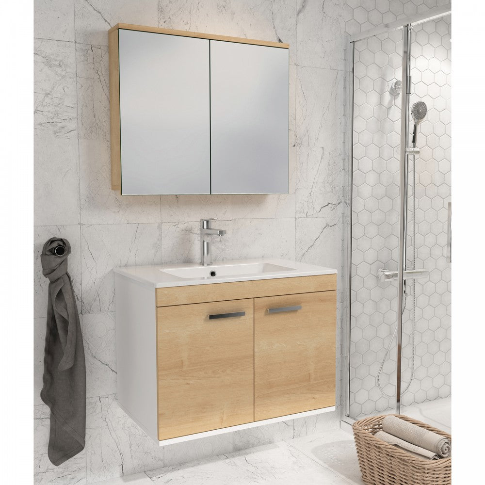 Meuble simple vasque Rubite 2 portes 90 cm + miroir armoire