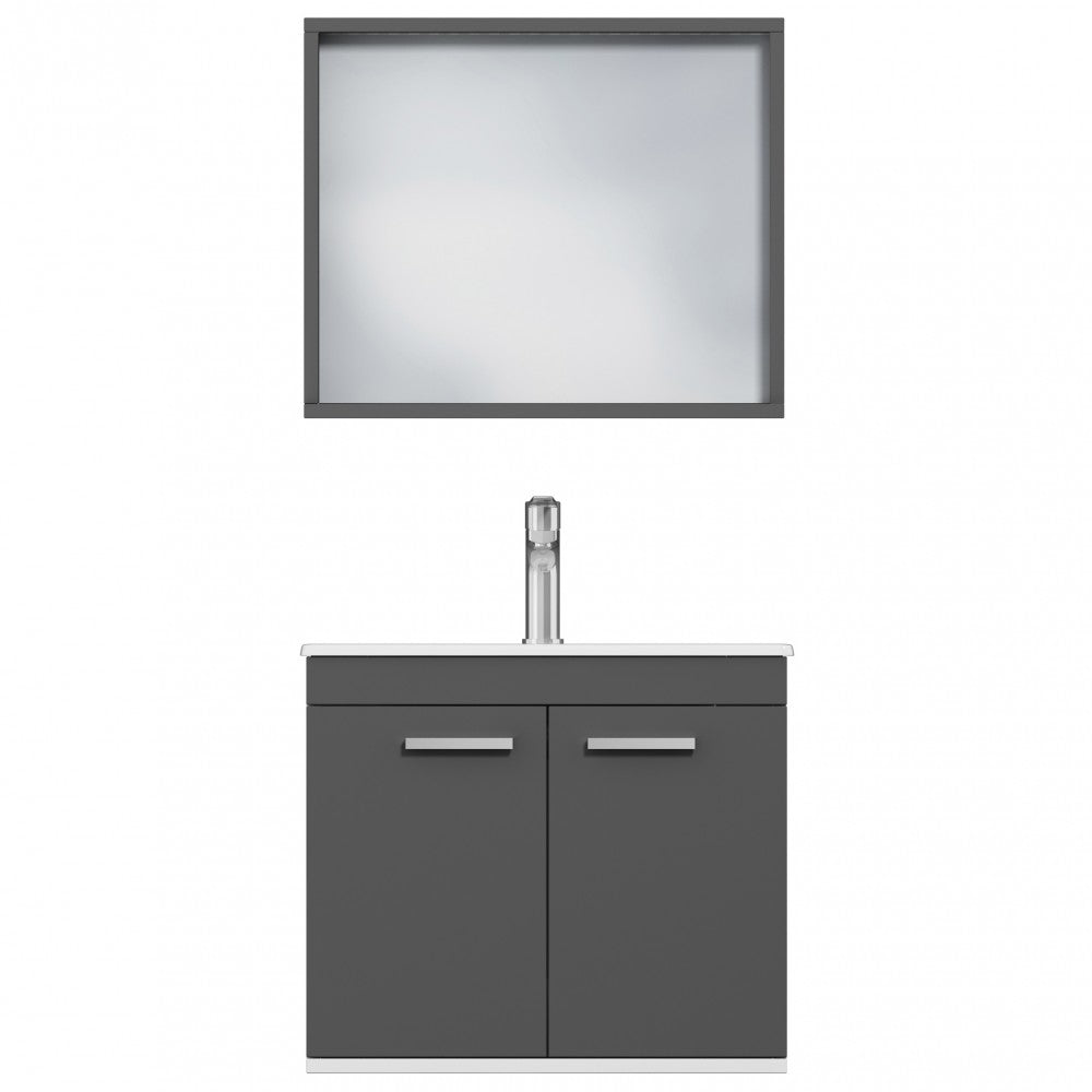 Meuble simple vasque Rubite 2 portes 60 cm + miroir cadre