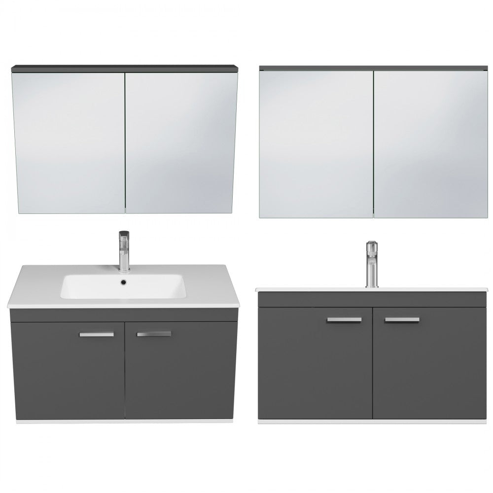 Meuble simple vasque Rubite 2 portes 90 cm + miroir armoire