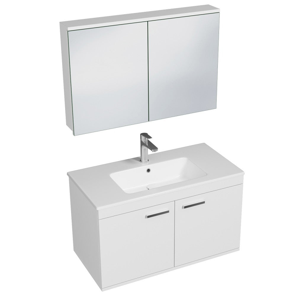 Meuble simple vasque Rubite 2 portes 90 cm + miroir armoire
