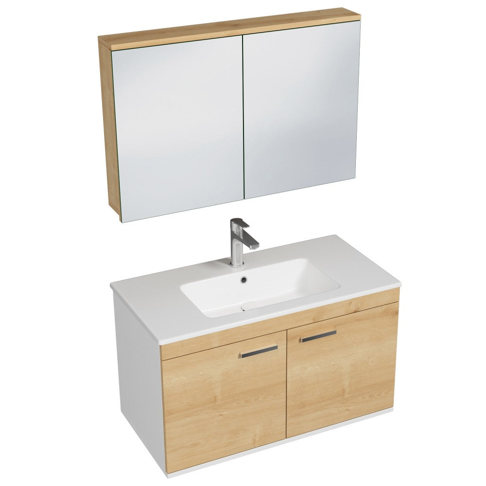 Meuble simple vasque Rubite 2 portes 90 cm + miroir armoire