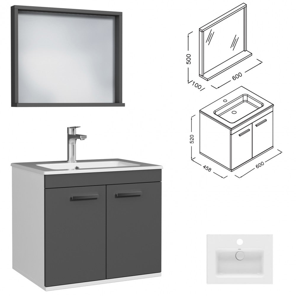 Meuble simple vasque Rubite 2 portes 60 cm + miroir cadre