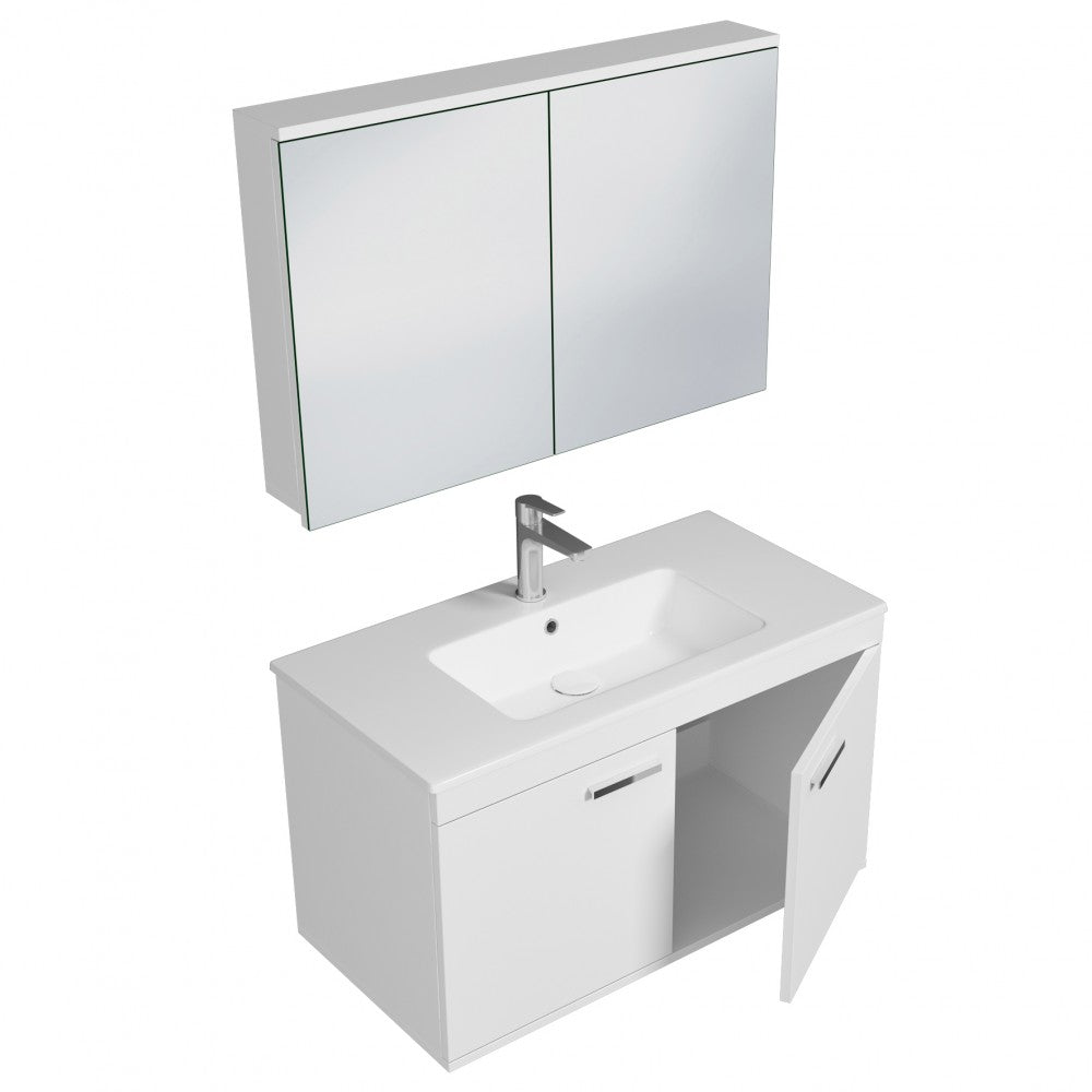 Meuble simple vasque Rubite 2 portes 90 cm + miroir armoire
