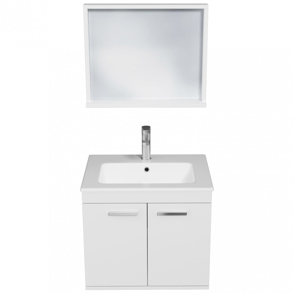Meuble simple vasque Rubite 2 portes 60 cm + miroir cadre